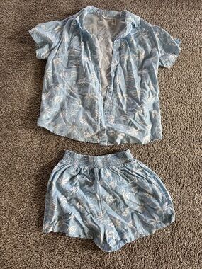 T.J.Maxx Light Blue Printed High Waist Women's Shorts Set